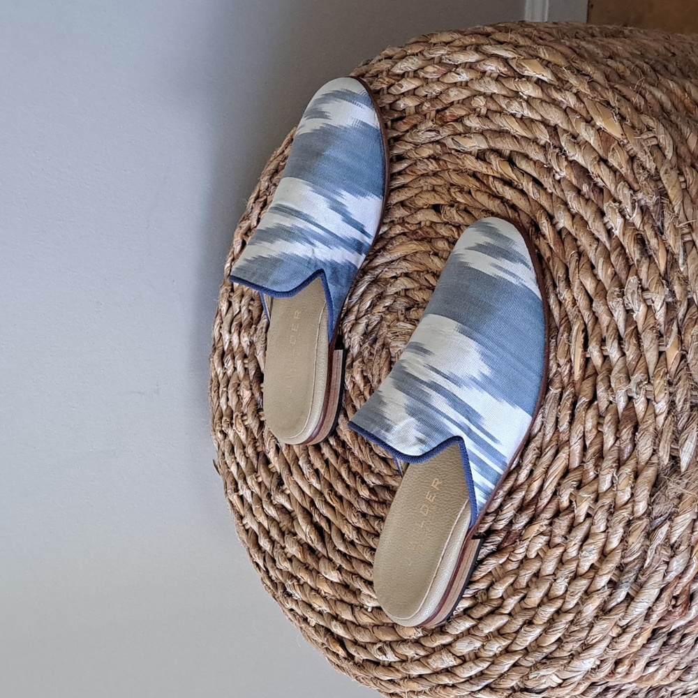 J Wilder Womens Classic Luxury‎ Blue/Cream Print Satin Mule Slides EU36/US5.5